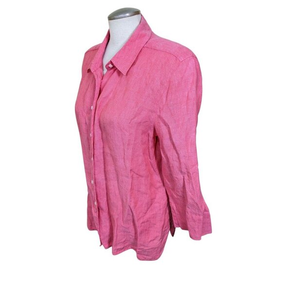 Talbots Pure Irish Linen Button Up Shirt Womens Size 18 Pink Long Sleeve Summer - Picture 3 of 6
